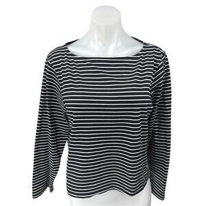 J.Crew Women's Black Striped Knit Boat Neck Long Sleeve Pullover Sweater Top L